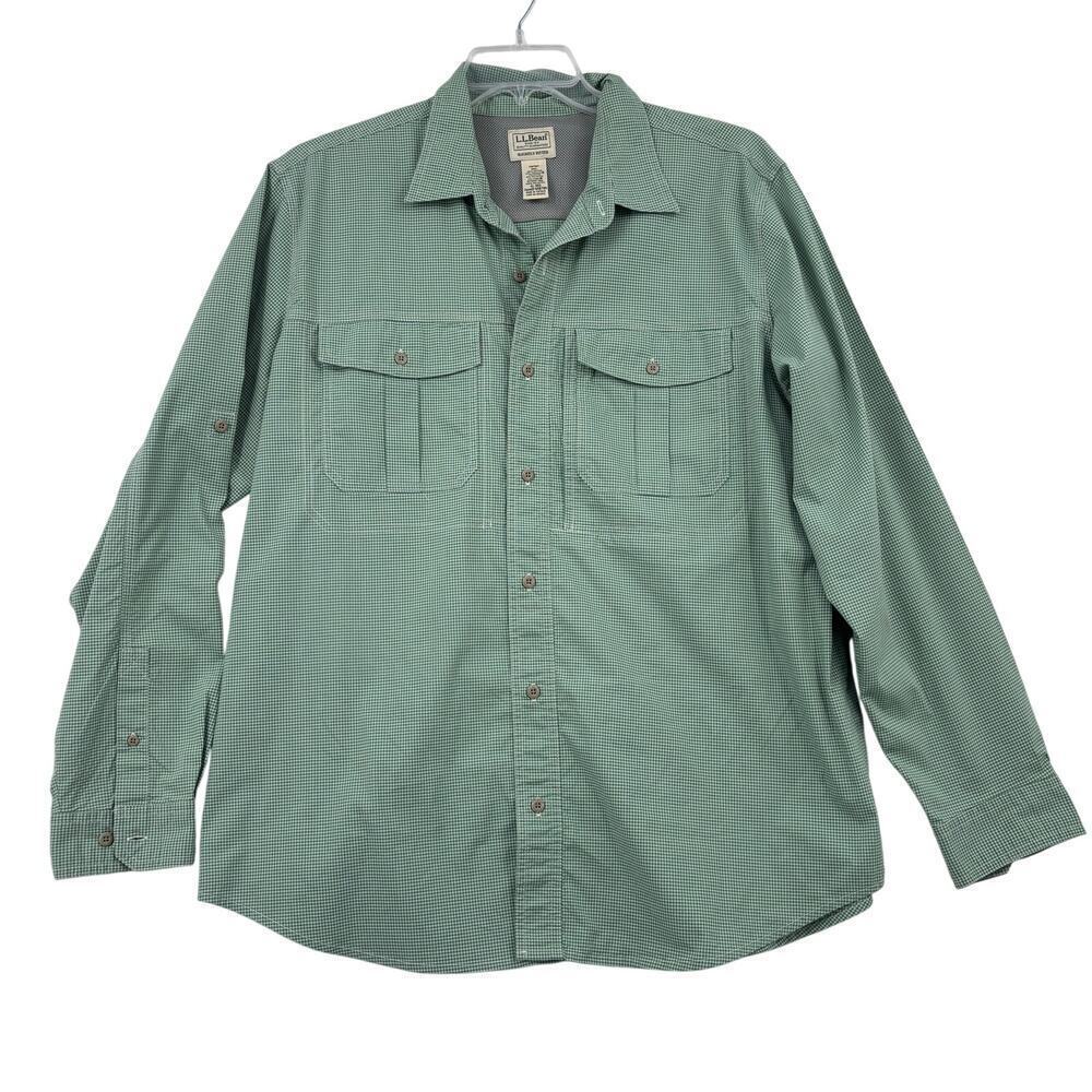 L L Bean Shirt Mens Size XL Green Plaid Button Down Slightly Fitted Long Sleeve